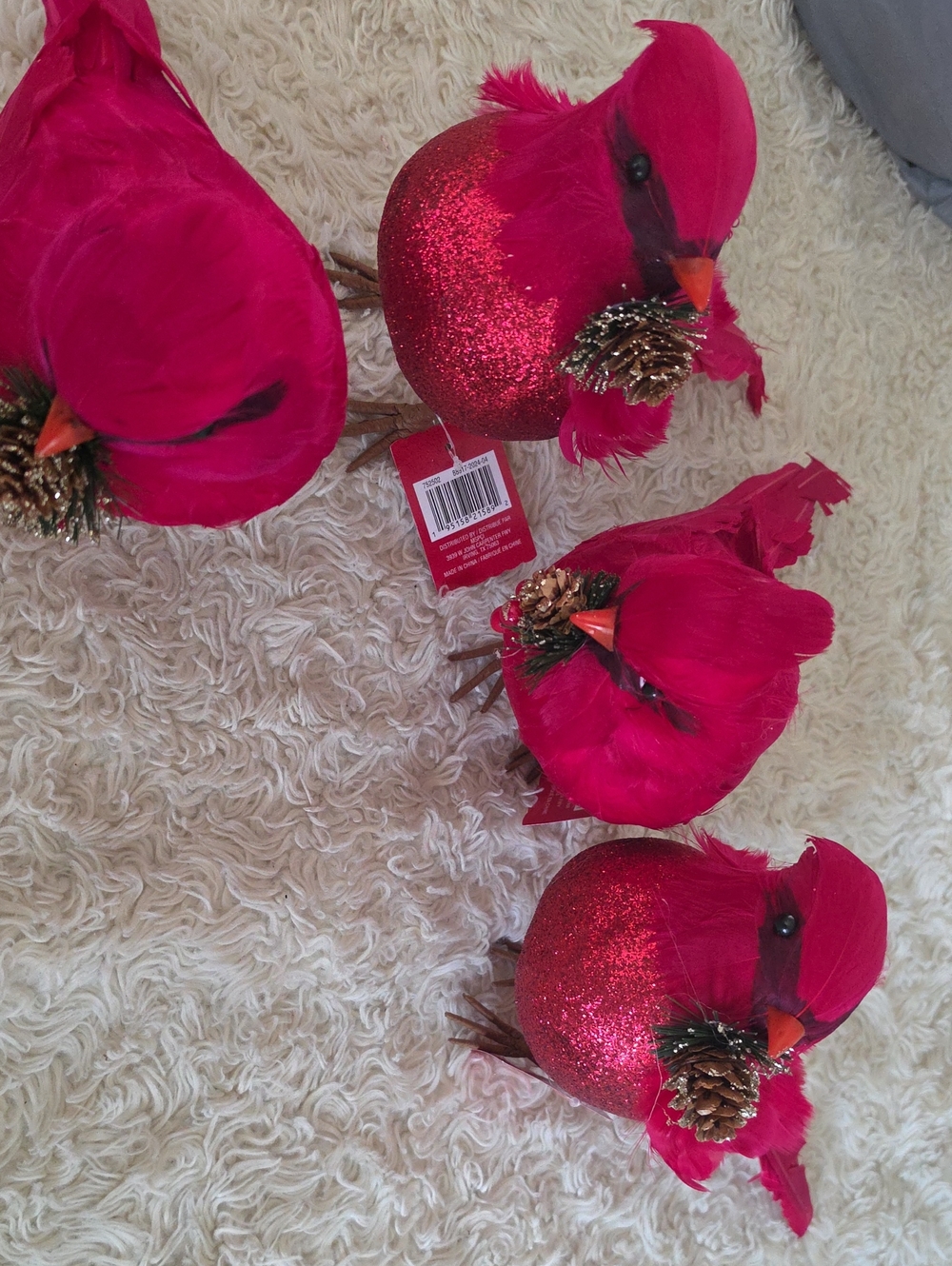Decorative Pink Feathered Bird Ornaments - Set of 4
